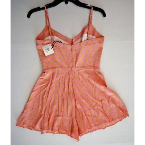 ZARA 7385/143/620 Women's XS Pink Banana Print Spaghetti Strap Romper - Picture 9 of 10